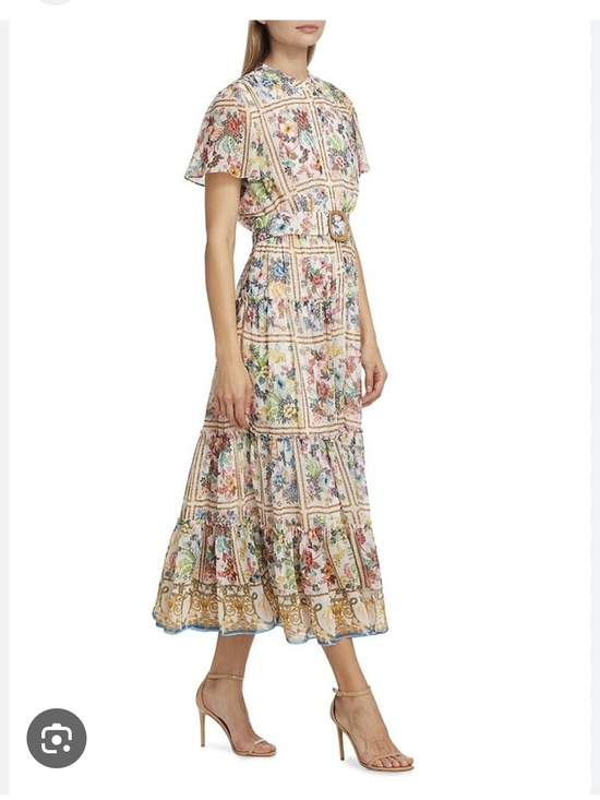 Elie Tahari Dresses & Skirts - Elie Tahari Cream Multi Floral Midi Dress with Belted Waist